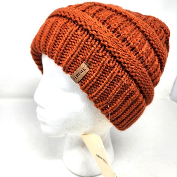 Furtalk Accessories - Furtalk Slouchy Knit  Rust Brown Beanie Hat Fleece Lined Ski Skull One Size New